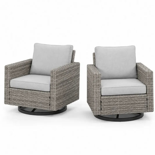 Garten-Drehsessel 2er-Set mit Kissen 82 x 86 x 86 cm je Sessel PE-Rattan Stahl Polyester Hellgrau Beigegrau Schwarz