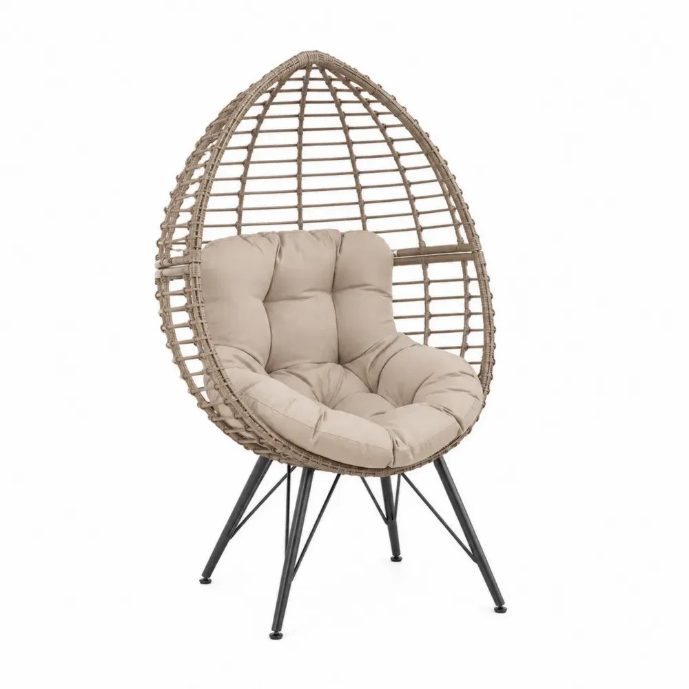 Garten Eiersessel mit Sitzpolster PE Rattan Stahl Polyester eiförmig Beige Schwarz 95 x 82 x 150 cm