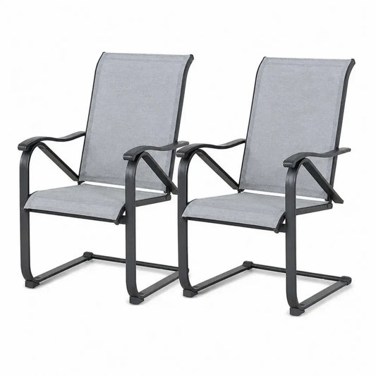 Garten Essstuhl 2er Set 57 x 68 x 98 cm Freischwinger Stahl PVC-beschichtetes Polyester grau schwarz mit Armlehnen