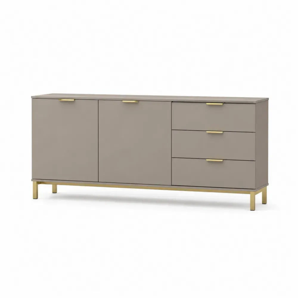 Sideboard Kommode mit 2 Türen und 3 Schubladen rechteckig MDF Spanplatte Stahl Taupe Goldfarben 160 x 40 x 78 cm