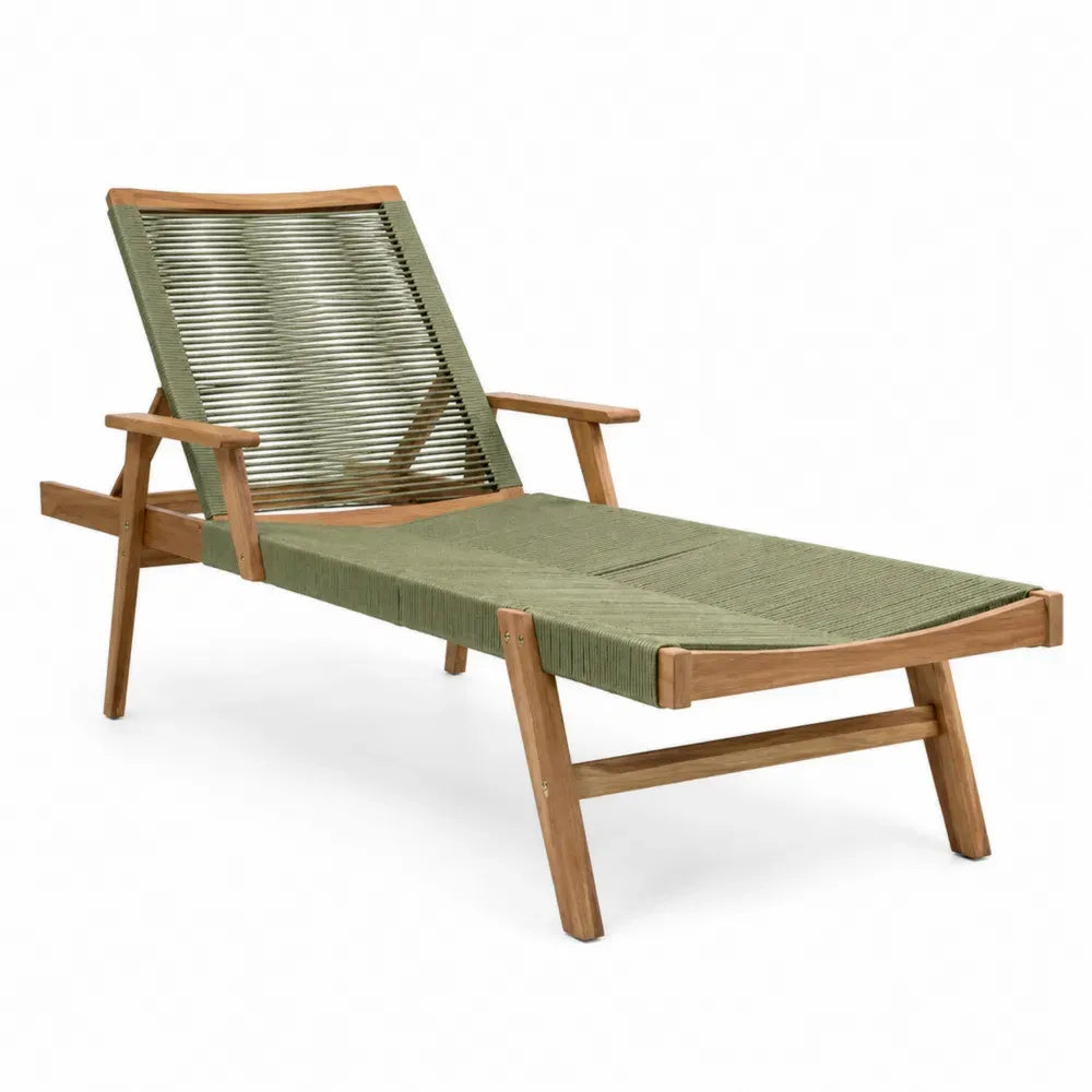 Gartenliege Sonnenliege 200 x 70 x 92 cm rechteckig Akazien-Massivholz Polyester-Seil naturbraun olivgrün mit Armlehnen
