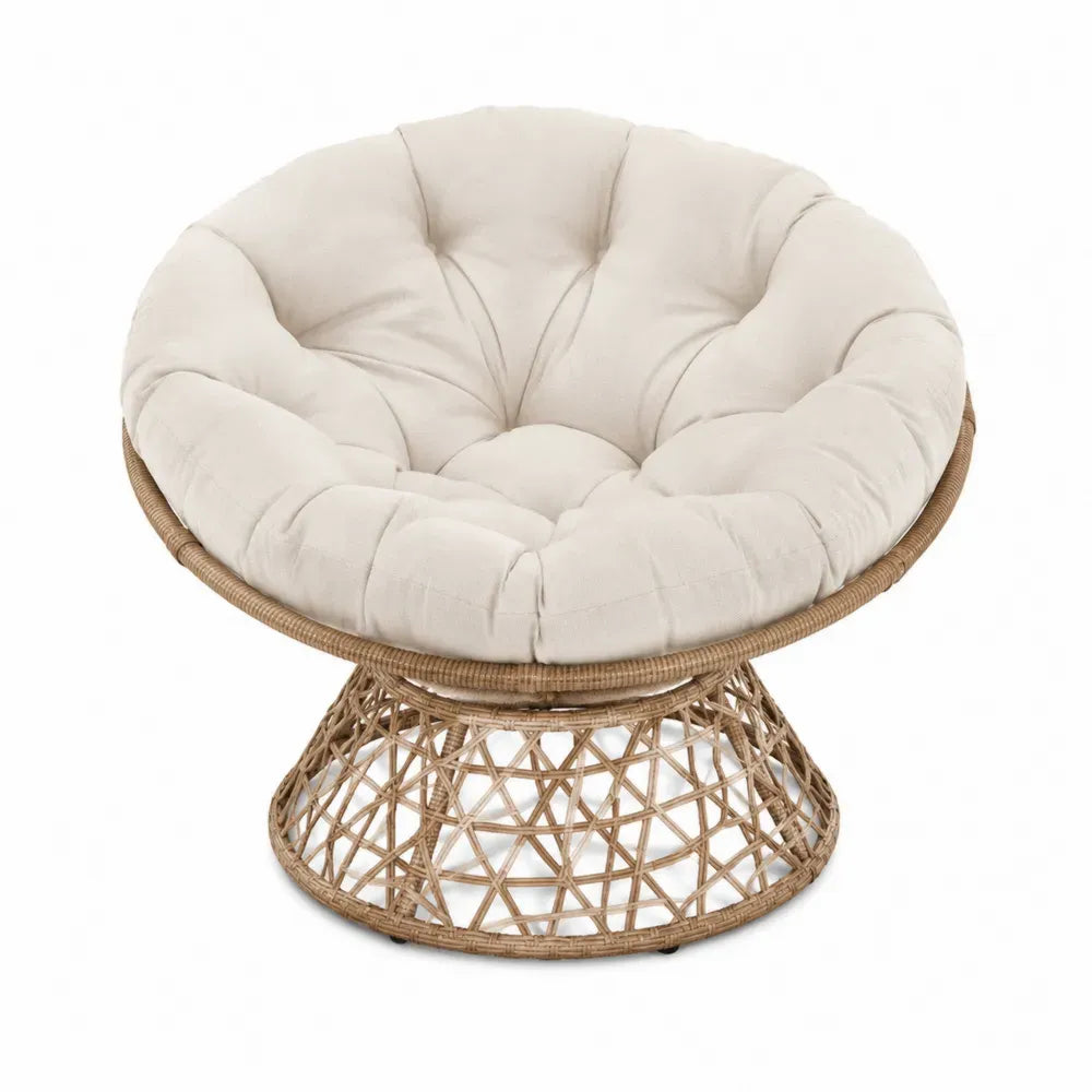 Garten-Loungesessel Papasan mit Kissen 100 x 100 x 82 cm PE-Rattan Stahlgestell rund Beige Naturbraun Schwarz