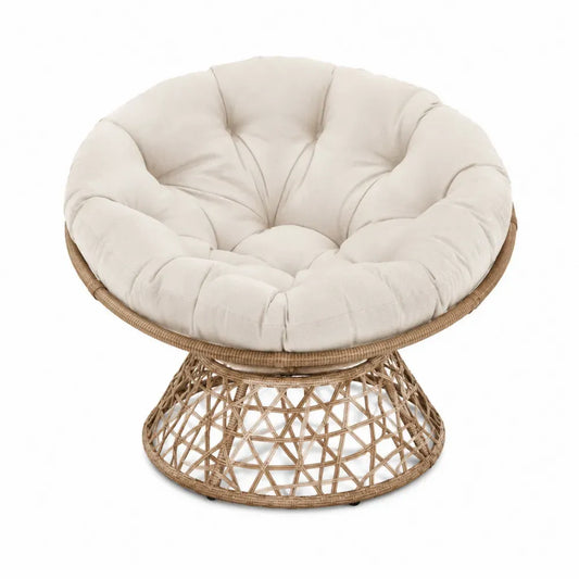 Garten-Loungesessel Papasan mit Kissen 100 x 100 x 82 cm PE-Rattan Stahlgestell rund Beige Naturbraun Schwarz