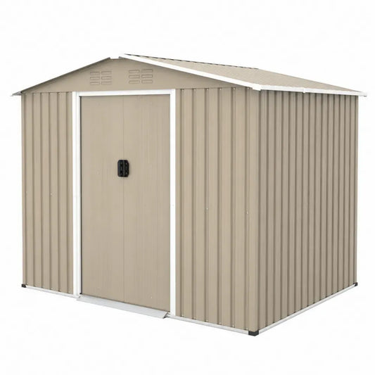 Metallgerätehaus mit Satteldach und Doppelschiebetür 257 x 205 x 178 cm verzinktes Stahlblech rechteckig Beige Weiß Schwarz