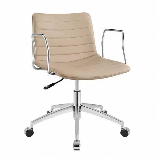 Bürostuhl Drehstuhl mit Armlehnen und Rollen 58 x 58 x 84-96 cm PU-Kunstleder Polyurethanschaum verchromter Stahl Beige Chrom Schwarz