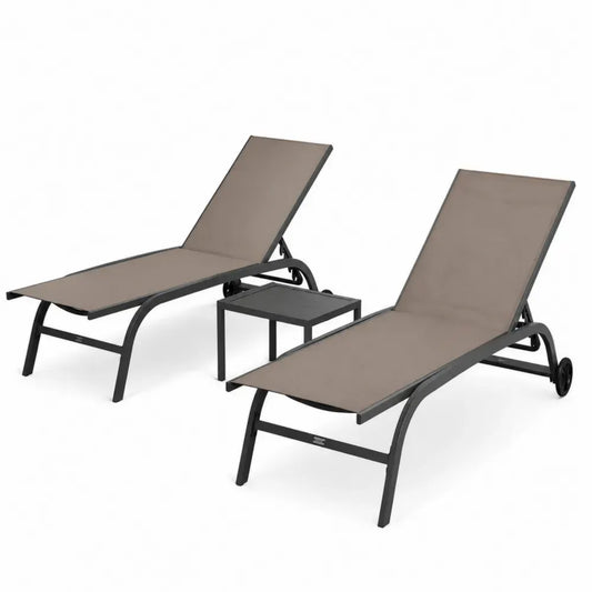Gartenliege Sonnenliege 3-teiliges Set mit Beistelltisch 198 x 65 x 89 cm Aluminium PVC-beschichtetes Polyestergewebe Taupe Anthrazit