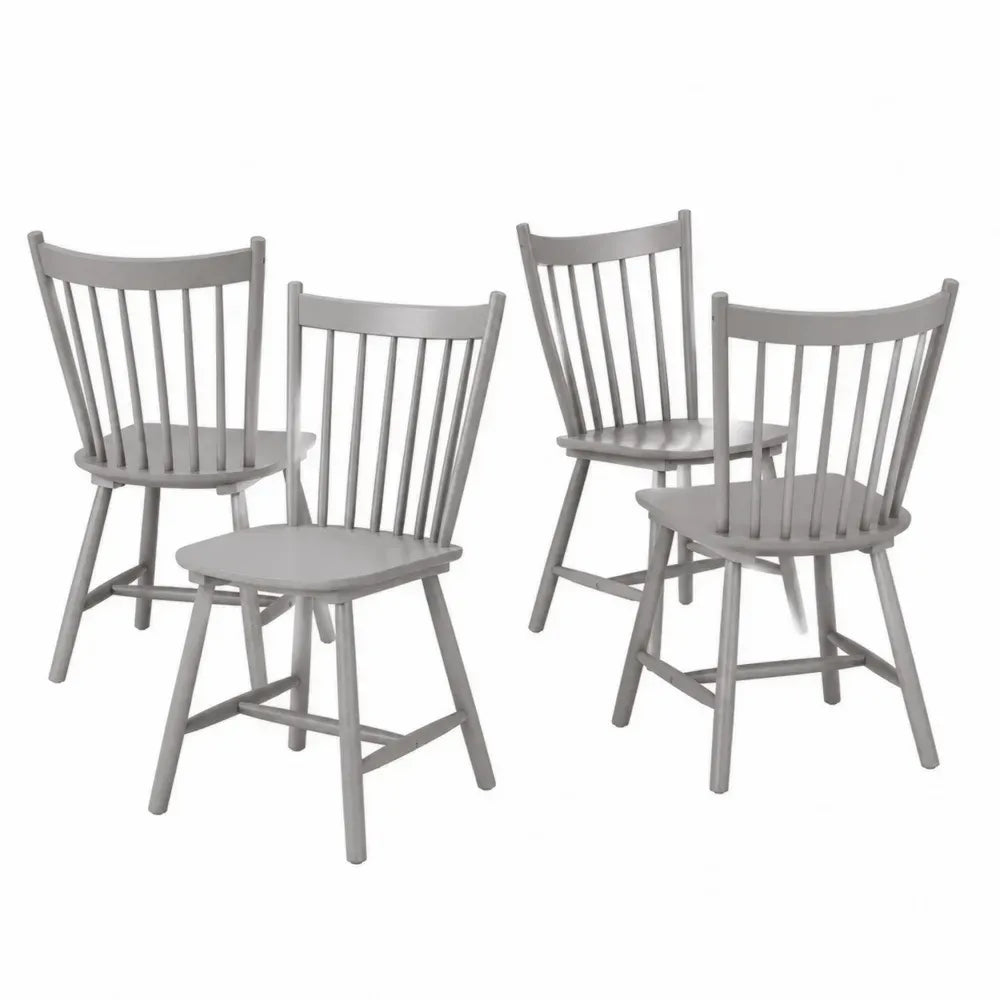 Esszimmerstühle 4er Set Holzstühle mit Spindelrücken 45 x 52 x 90 cm massives Kautschukbaumholz Grau