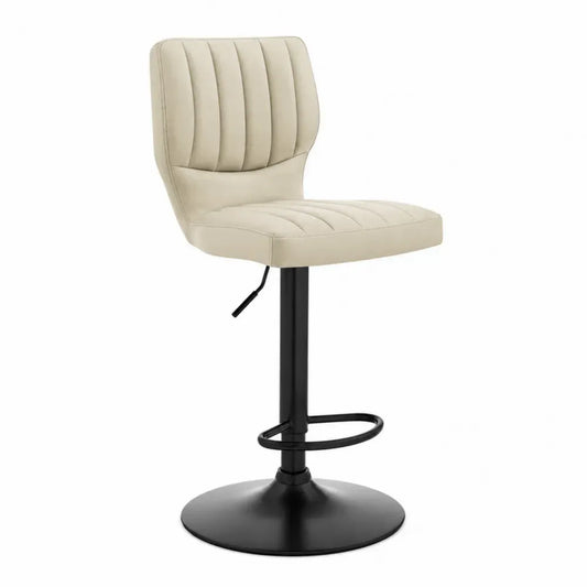 Höhenverstellbarer Barhocker mit Rückenlehne 46 x 51 x 88 bis 109 cm PU-Kunstleder gepolstert mit rundem Standfuß Creme Schwarz