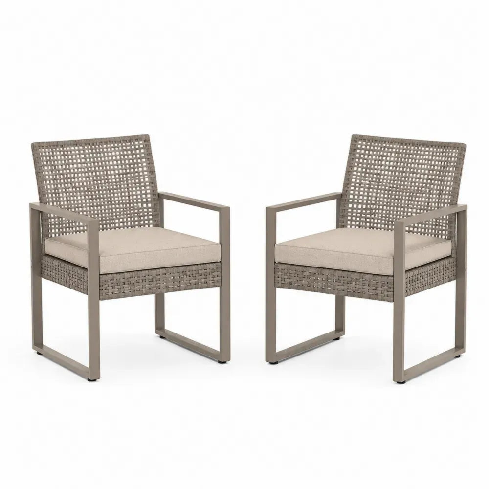 Garten Loungesessel 2er Set mit Armlehnen Aluminiumrahmen PE Rattan Polyester Taupe Beigegrau Beige 64 x 67 x 85 cm