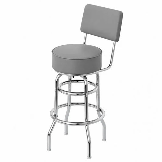 Barhocker mit Rückenlehne runder Sitz PU Kunstleder verchromter Stahl Grau Silber 46 x 49 x 110 cm Sitzhöhe 75 cm