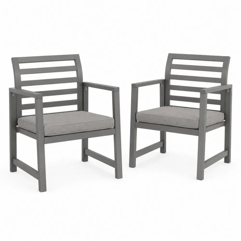 Garten-Loungesessel 2er-Set mit Armlehnen 65 x 72 x 88 cm Akazienmassivholz Polyesterkissen Grau Schwarz