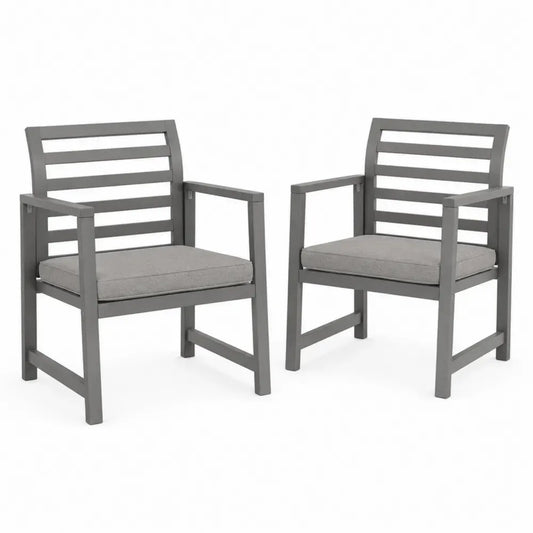 Garten-Loungesessel 2er-Set mit Armlehnen 65 x 72 x 88 cm Akazienmassivholz Polyesterkissen Grau Schwarz
