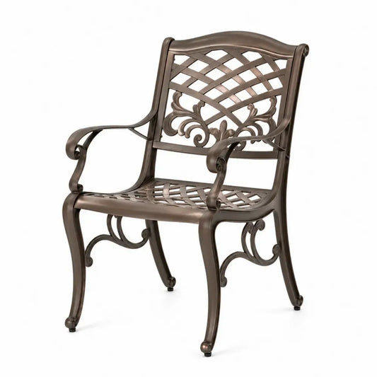 Gartenstuhl Essstuhl 1-Sitzer 62 x 60 x 90 cm Aluminiumguss Antikbronze mit Armlehnen und Rautenstruktur
