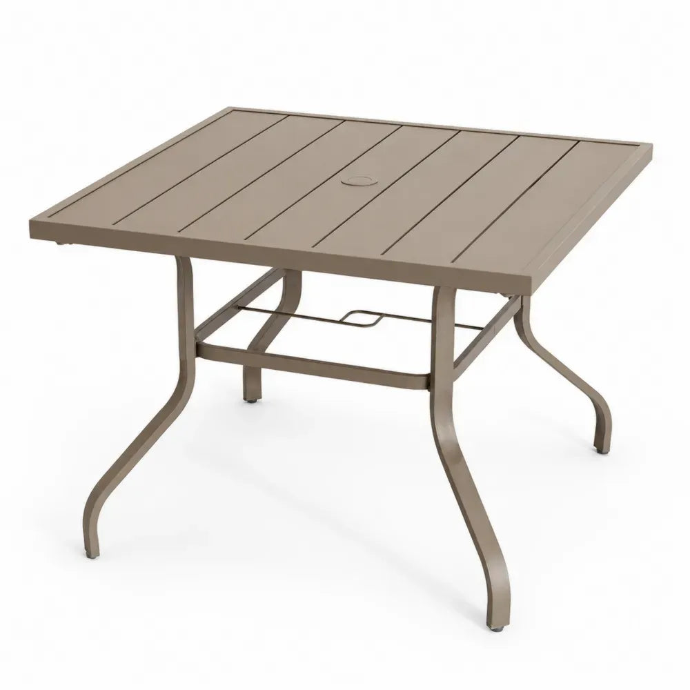 Gartentisch Esstisch mit Schirmloch 120 x 120 x 74 cm Aluminium Stahl pulverbeschichtet quadratisch Taupe Schwarz