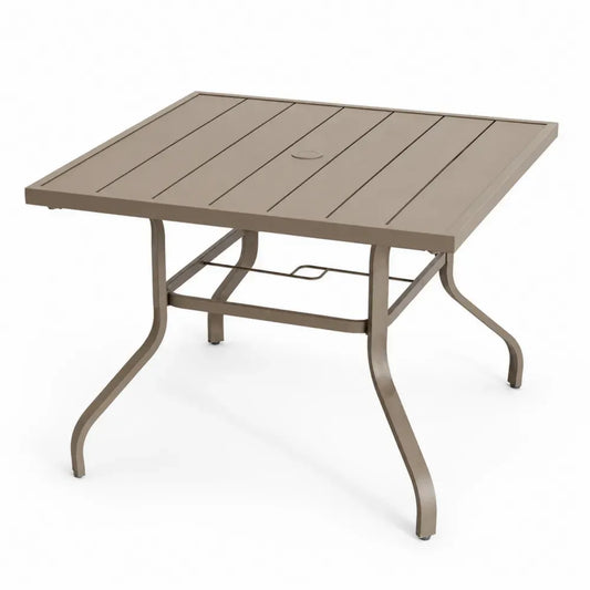 Gartentisch Esstisch mit Schirmloch 120 x 120 x 74 cm Aluminium Stahl pulverbeschichtet quadratisch Taupe Schwarz