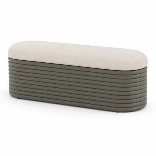 Schlafzimmerbank Bettbank ohne Rückenlehne 150 x 45 x 45 cm Polyester-Teddyfleece PU-Kunstleder Polyurethanschaum abgerundet Creme Taupe Schwarz