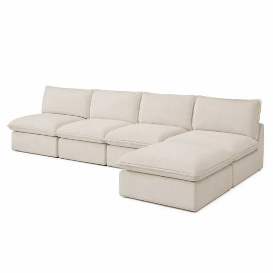 Ecksofa 4-Sitzer mit rechter Recamiere 300 x 170 x 82 cm Polyestergewebe Sperrholzrahmen L-Form Beige